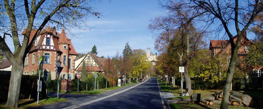 Blick auf die Lindenallee am Fuße von Schloss Schwarzenberg