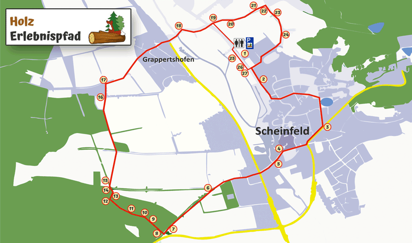 Übersichtskarte des HolzErlebnispfad Scheinfeld
