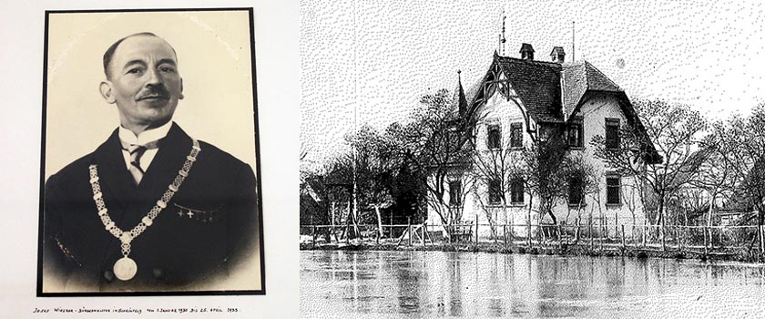 Josef Wiesner und eine alte Ansicht der Villa Wiesner am Stadtsee