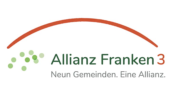 Logo der Kommunalen Allianz FRANKEN 3 mit dem Zusatz '... midd'n drin!'