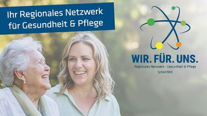 Logo und Schriftzug des regionalen Netzwerks WIR.FÜR.UNS. für Gesundheit und Pflege, dargestellt mit zwei lächelnden Frauen.
